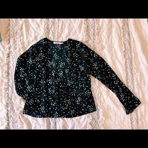 Star print silk tie front top